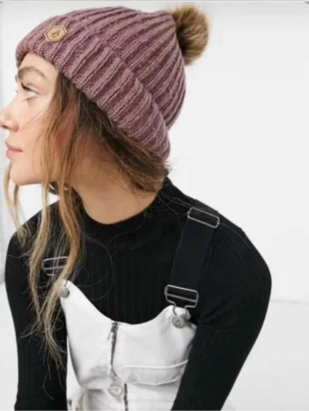 Ribbed Knit Faux Fur Pom Beanie | Cream | One Size